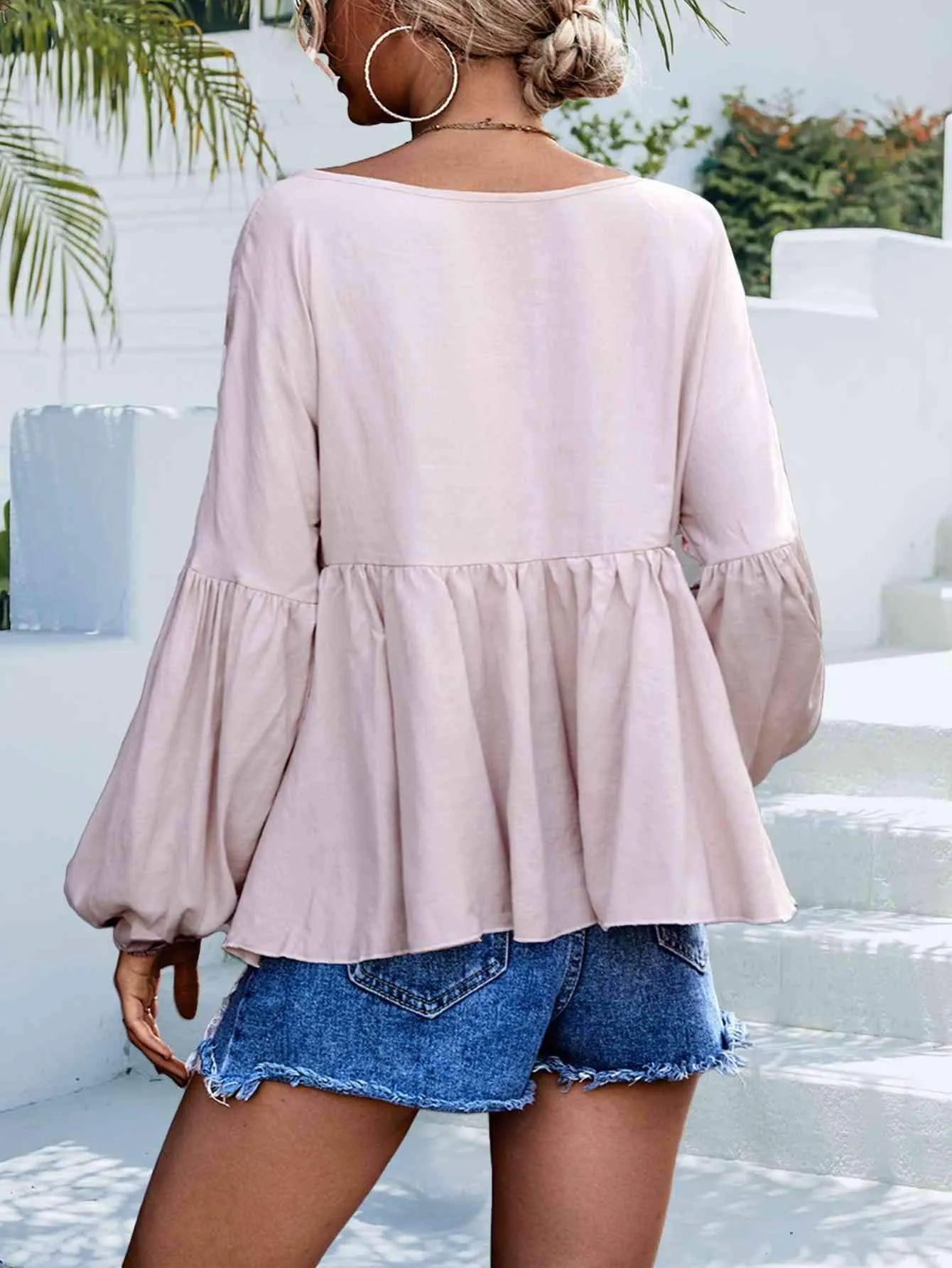 Puff Sleeve Babydoll Blouse Blouses - Tophatter Daily Deals